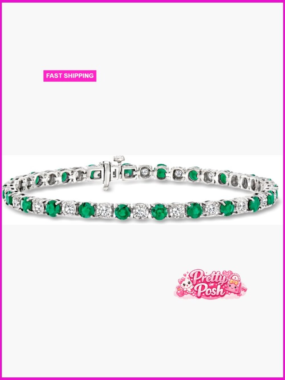 4.10 ct Emerald & 1.00 ct Diamond Tennis Bracelet in Sterling Silver
